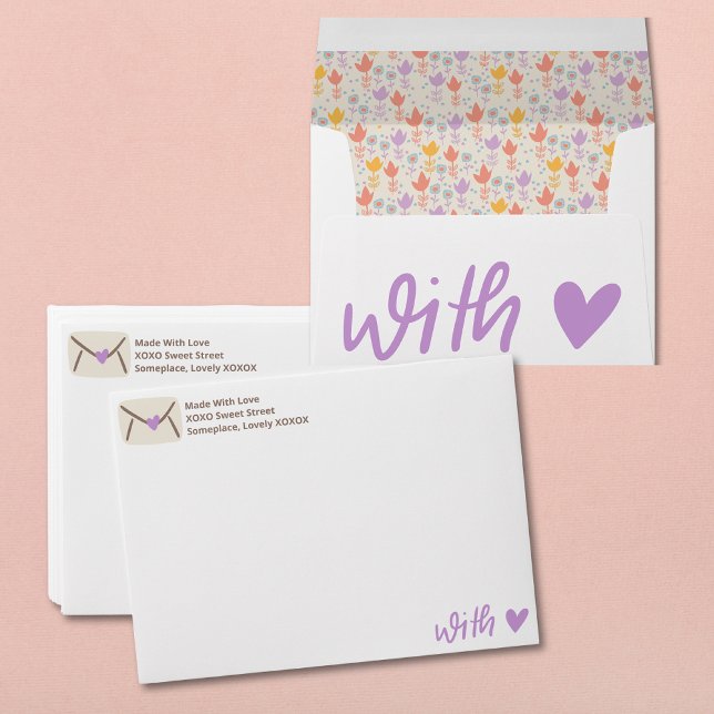 Sent With Love Purple and Brown Handwritten Envelope (Send your card or letter "with love" with these customizable envelopes. )