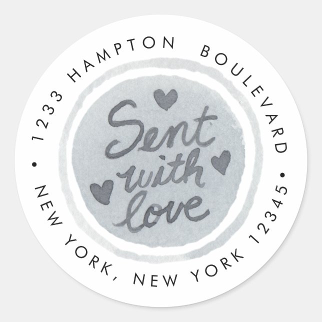 Sent with Love Return Address Classic Round Sticker (Front)