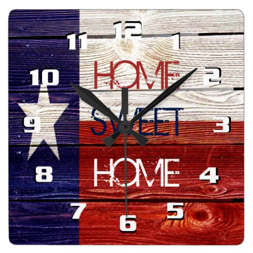 Sentimental and Patriotic Home sweet Home Texas Square Wall Clocks