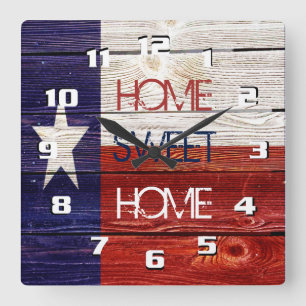 Sentimental and Patriotic Home sweet Home Texas Square Wall Clock