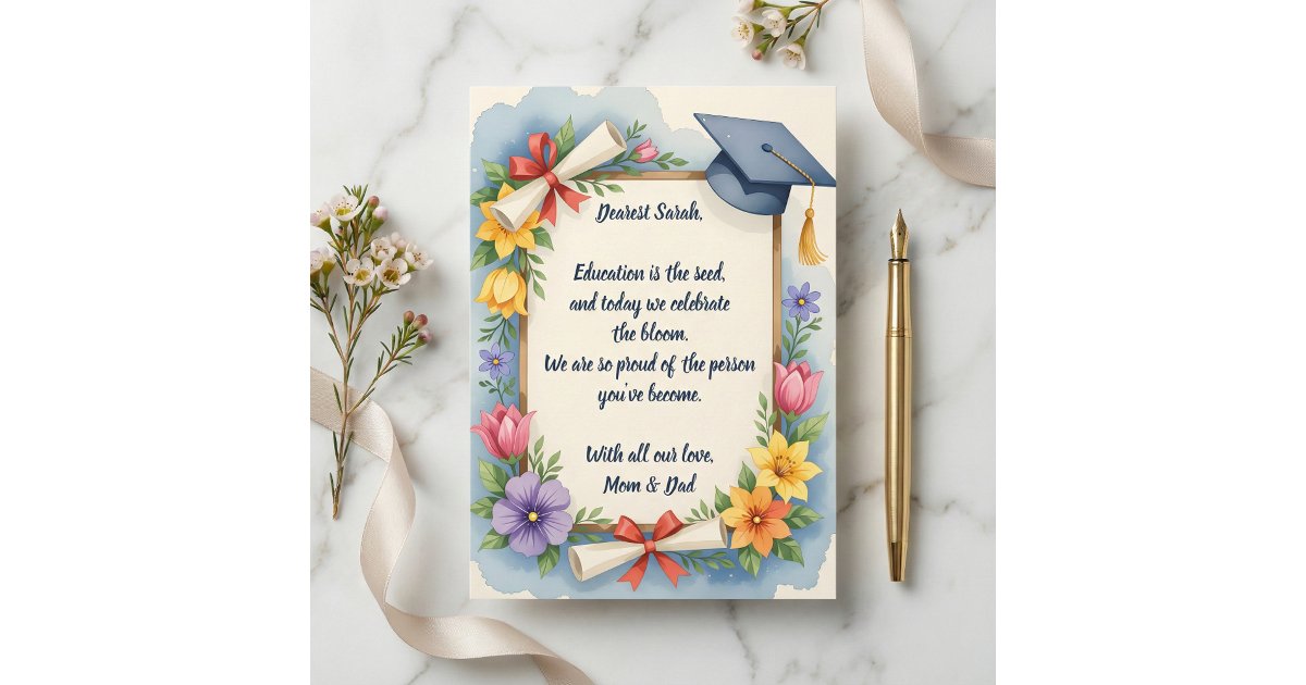 Sentimental Floral Watercolor Poem Graduation Card | Zazzle