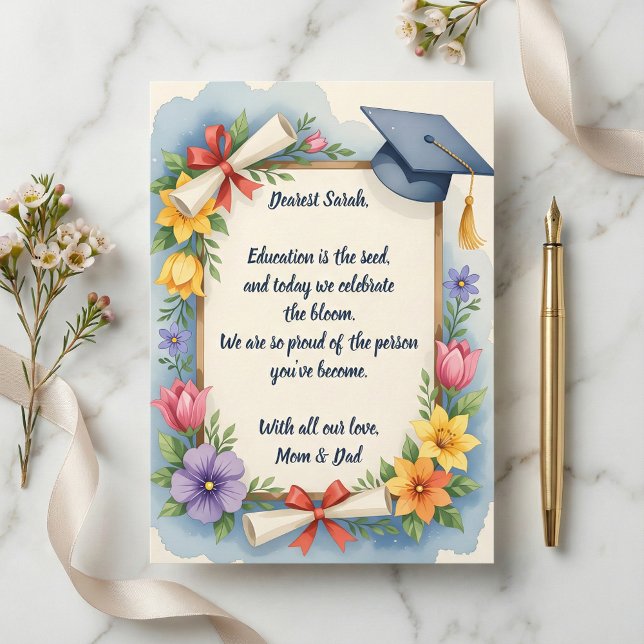Sentimental Floral Watercolor Poem Graduation Card (Creator Uploaded)