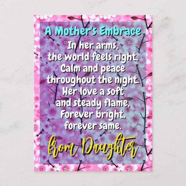 Sentimental Mom Poem Gift | Pink Floral Message Postcard (Front)