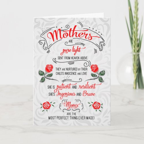 Sentimental Mother's Day Typography Red Roses Holiday Card