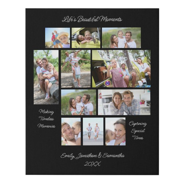 Sentimental Quotes 11 Photo Collage Black Faux Canvas Print (Front)