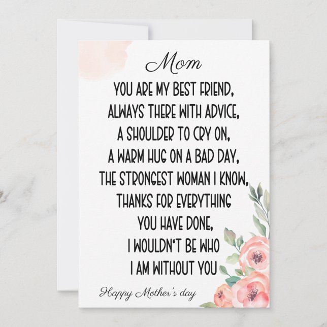 Sentimental words For Mom, Happy Mother's day Invitation (Front)