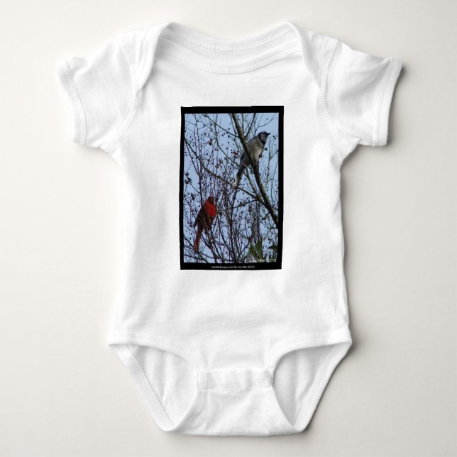 Sentinels Blue Jay and Cardinal by Lee Hiller Baby Bodysuit (Front)