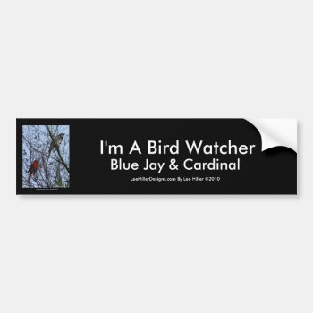 Sentinels Blue Jay And Cardinal By Lee Hiller Bumper Sticker by leehillerloveadvice at Zazzle