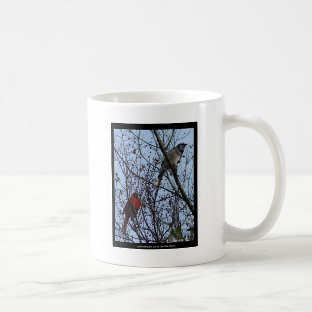 Sentinels Blue Jay and Cardinal by Lee Hiller Coffee Mug (Right)