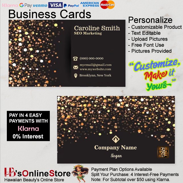 SEO Marketing Elegant Gold & Black Glitter QR Code Business Card (SEO Marketing Elegant Gold & Black Glitter QR Code Business Card 34.)