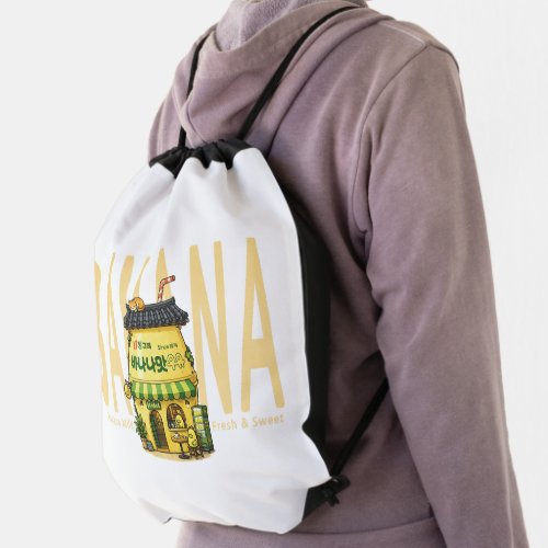 Seoul Banana Milk Cafe Korean Retro  Drawstring Bag
