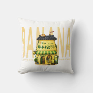 Seoul Banana Milk Cafe Korean Retro Throw Pillow