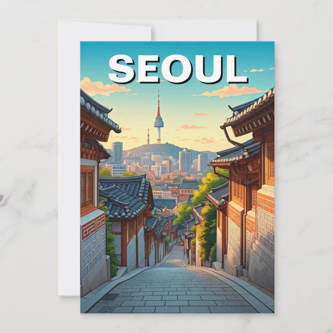Seoul Bukchon South Korea Sunset Holiday Card