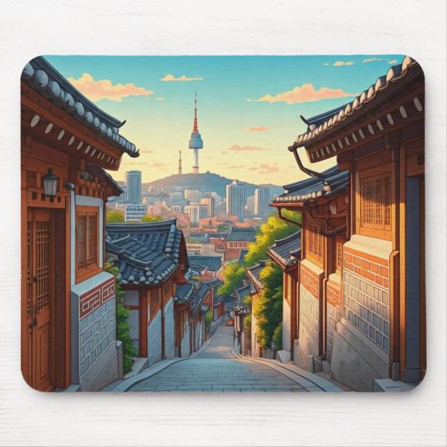 Seoul Bukchon South Korea Sunset Mouse Pad (Front)