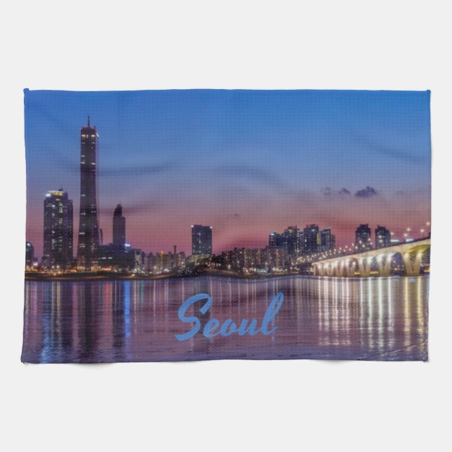 Seoul Capital of South Korea City Skyline Kitchen Towel (Horizontal)