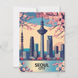 Seoul City Modern Skyline Retro Art South Korea Postcard
