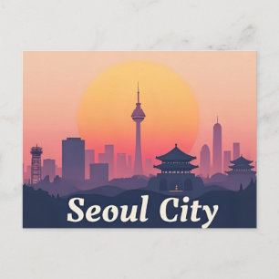 Seoul City Modern Skyline Retro Art South Korea Postcard