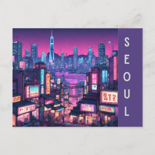 Seoul Cityscape: Urban Beauty in Korea Neon City Postcard