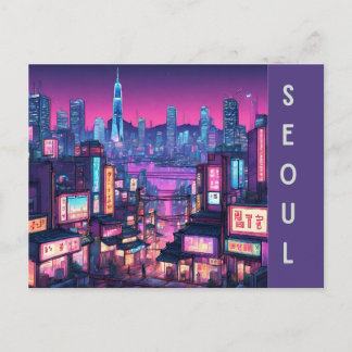 Seoul Cityscape: Urban Beauty in Korea Neon City Postcard