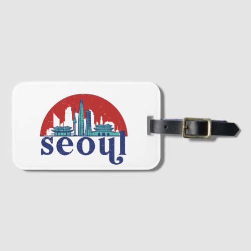 Seoul Korea Retro Sun City Skyline Cityscape Art Luggage Tag