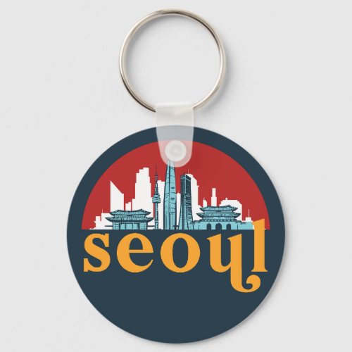 Seoul Korea Vintage City Skyline Cityscape Art Keychain