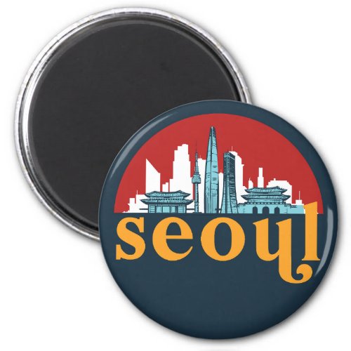 Seoul Korea Vintage City Skyline Cityscape Art Magnet