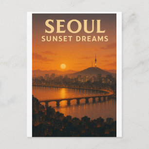 Seoul Korean Sunset Dream – City Skyline Art Postcard