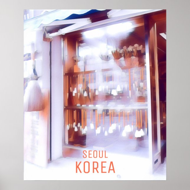 Seoul Korean travel poster art shop paint brushes (Front)