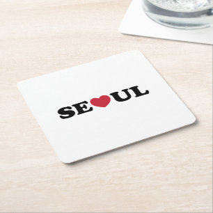 Seoul Love Heart Square Paper Coaster