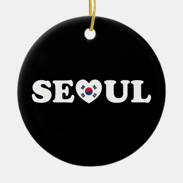 Seoul Love Heart Taegeukgi Flag Ceramic Ornament (Front)