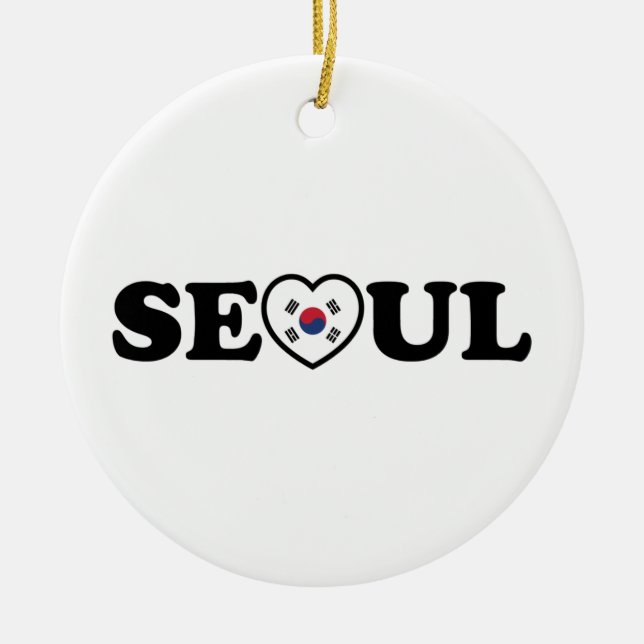 Seoul Love Heart Taegeukgi Flag Ceramic Ornament (Front)