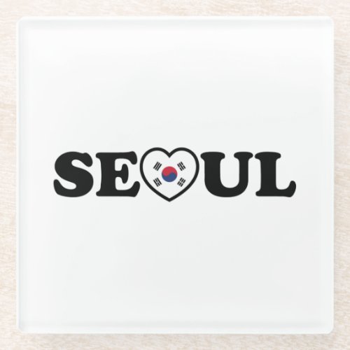 Seoul Love Heart Taegeukgi Flag Glass Coaster