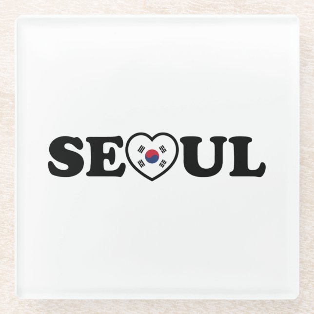 Seoul Love Heart Taegeukgi Flag Glass Coaster (Front)