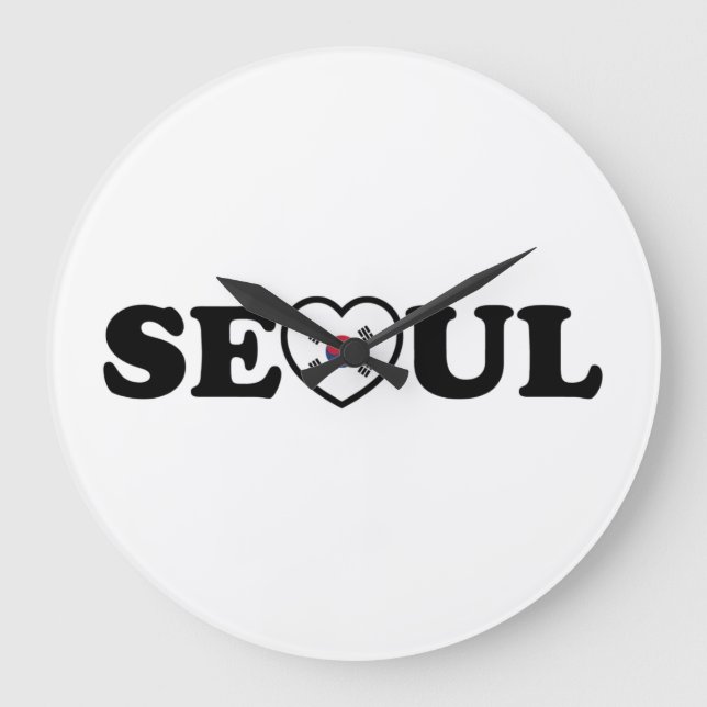 Seoul Love Heart Taegeukgi Flag Large Clock (Front)