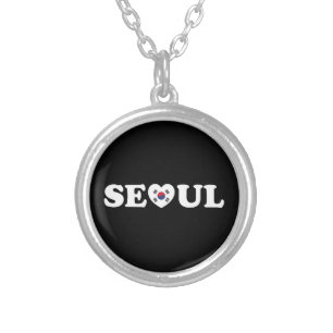Seoul Love Heart Taegeukgi Flag Silver Plated Necklace