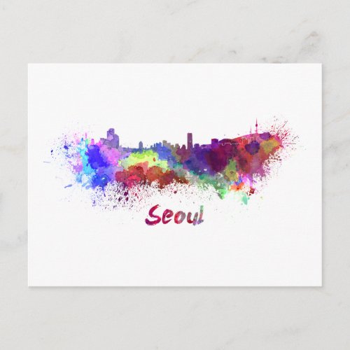 Seoul skyline in watercolor postcard