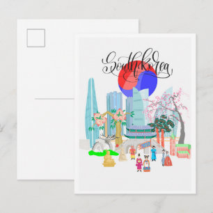 Seoul South Korea Art Vintage Travel Illustration Postcard