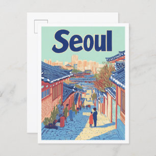 Seoul South Korea Art Vintage Travel Illustration Postcard