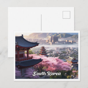 Seoul South Korea Art Vintage Travel Illustration Postcard