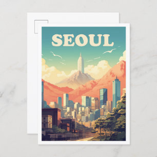 Seoul South Korea Art Vintage Travel Illustration Postcard