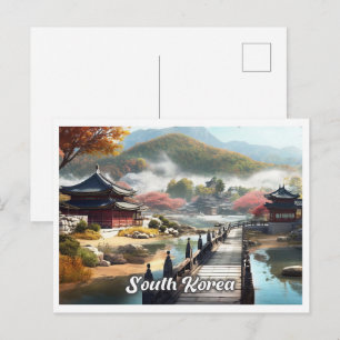 Seoul South Korea Art Vintage Travel Illustration Postcard
