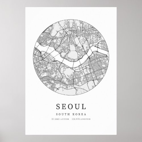 Seoul South Korea City Map Poster