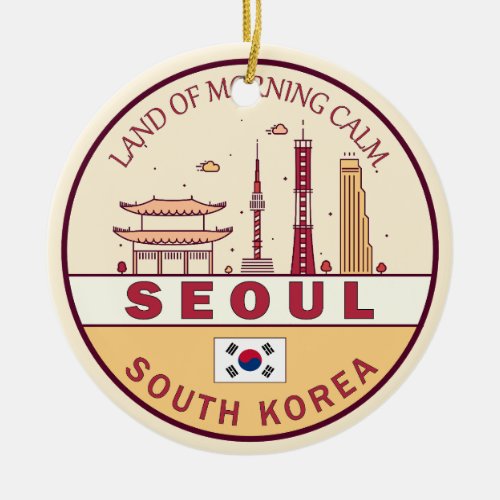 Seoul South Korea City Skyline Emblem Ceramic Ornament