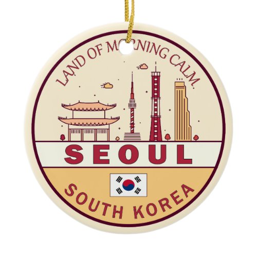Seoul South Korea City Skyline Emblem Ceramic Ornament