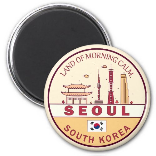 Seoul South Korea City Skyline Emblem Magnet
