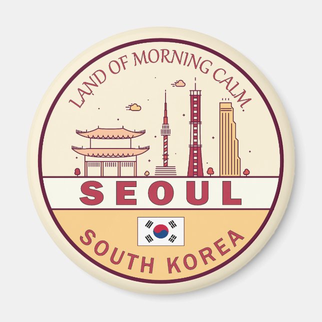 Seoul South Korea City Skyline Emblem Magnet (Front)