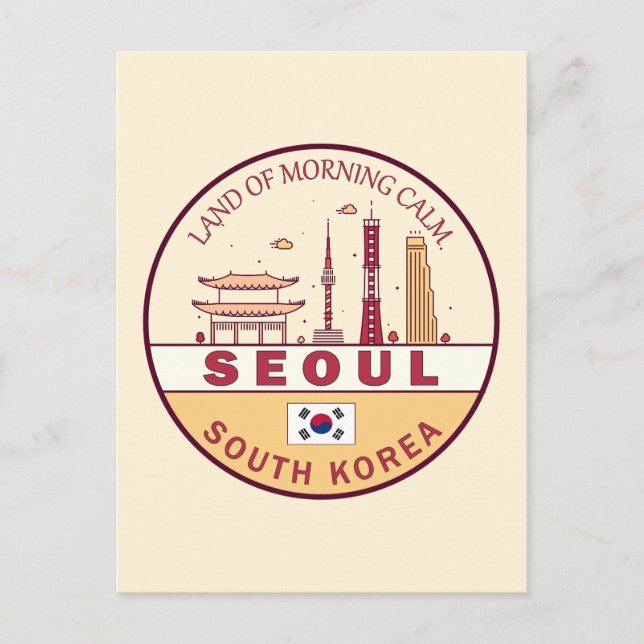 Seoul South Korea City Skyline Emblem Postcard (Front)