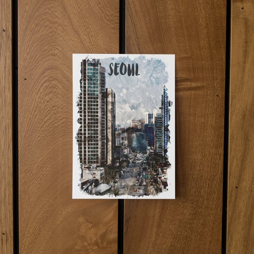 Seoul South Korea Cityscape Vintage Travel Postcard