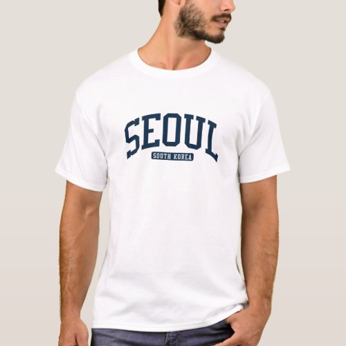 Seoul South Korea College University Style Navy T_Shirt