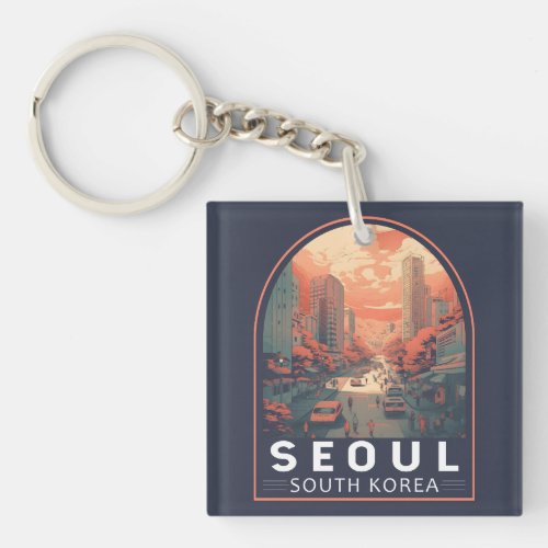 Seoul South Korea Illustration Art Vintage Badge Keychain